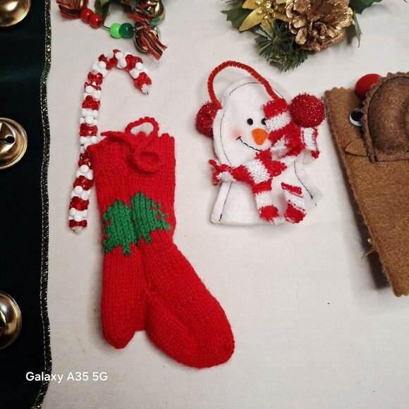 Vintage Christmas Ornaments Set Of 18 With Santa Bells Stockings & Wooden Decora - Picture 8 of 10